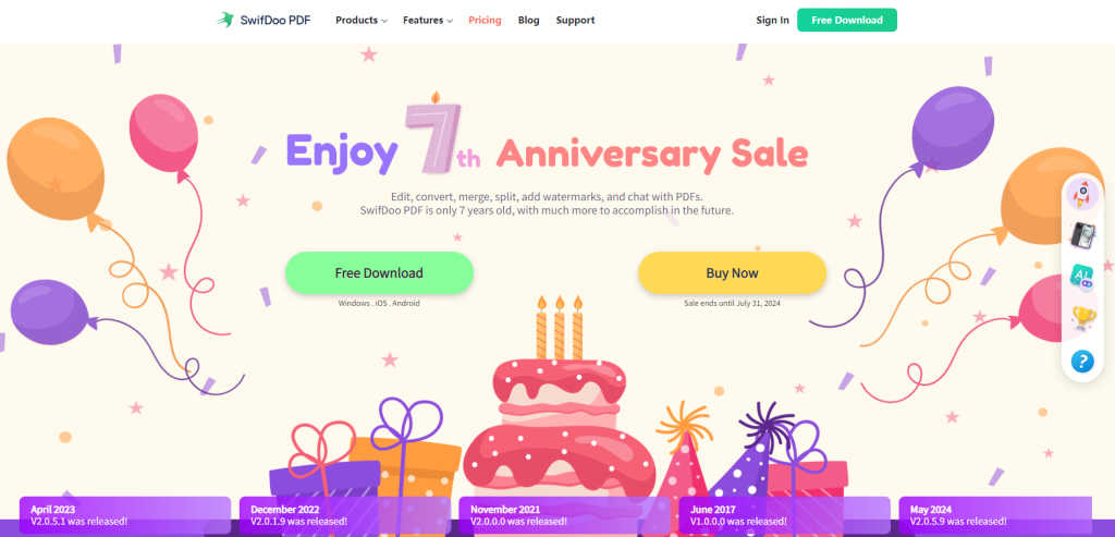 swifdoo pdf 7th anniversary giveaway page