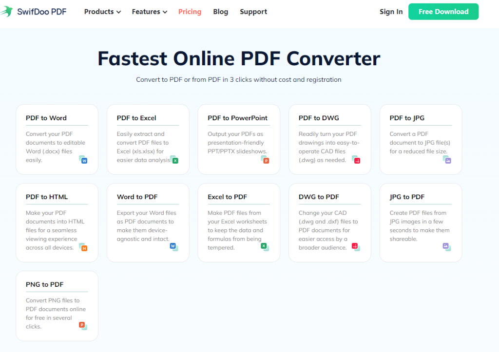 swifdoo free online tools for document conversion