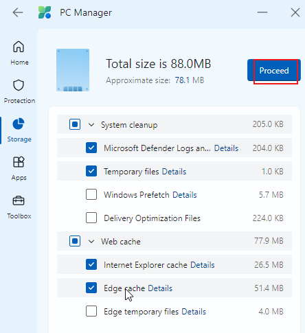 Running a Deep clean scan using PC Manager