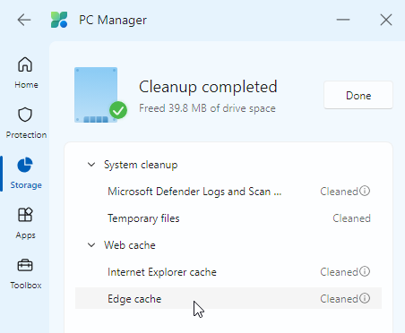 Disk cleanup completed