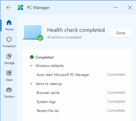 health checkup for PC completed