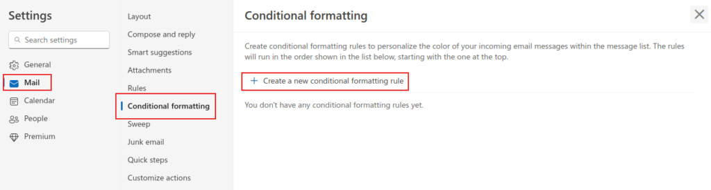 accessing conditional formatting settings