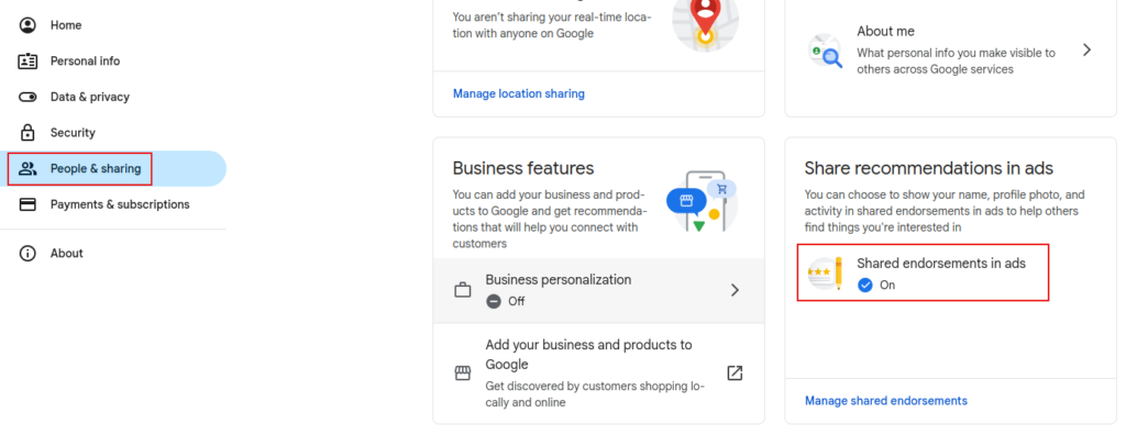 Google account dashboard