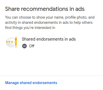 shared endorsements turned off