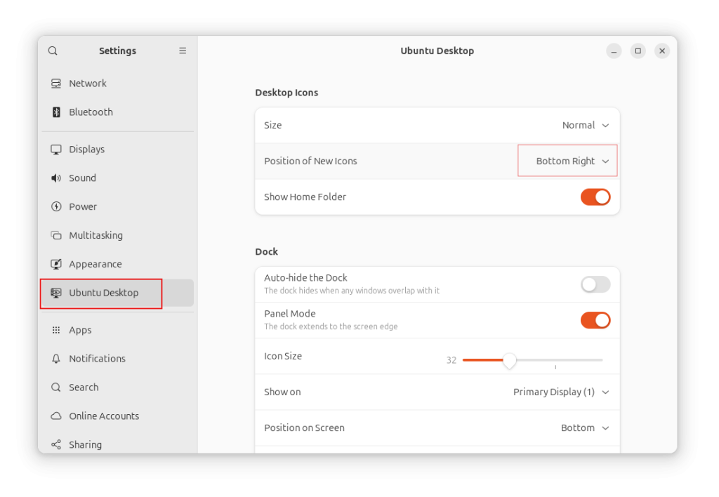 desktop settings in ubuntu 24.04