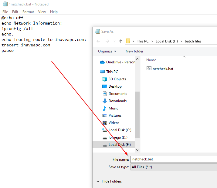 create a batch file in notepad and save it