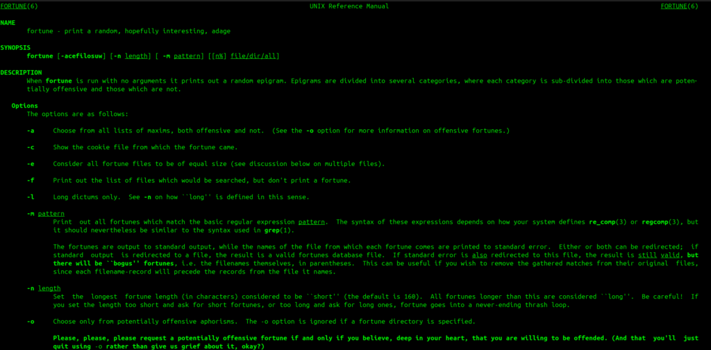 man page for fortune command