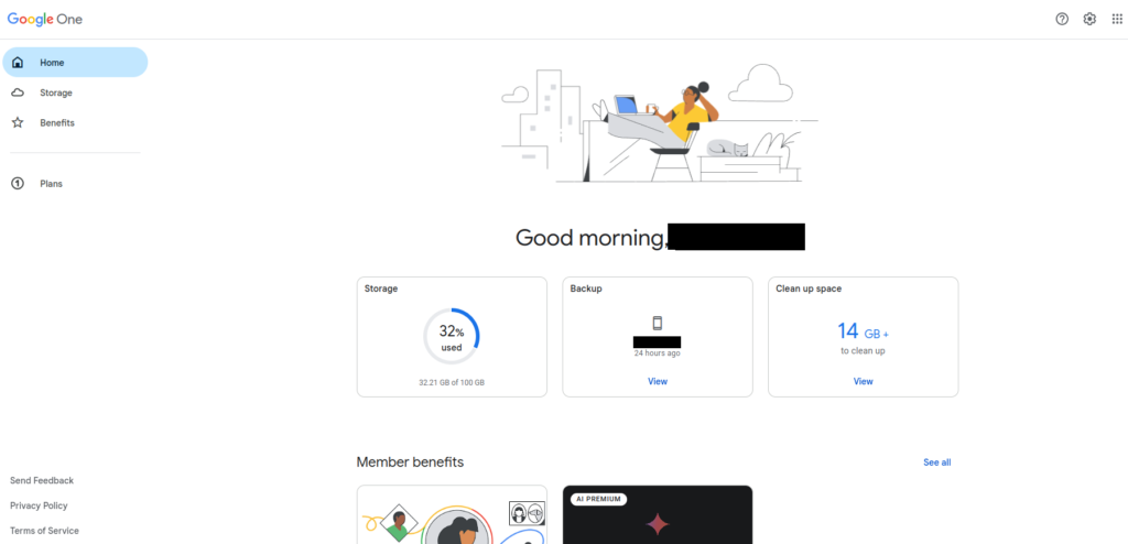 Google One dashboard