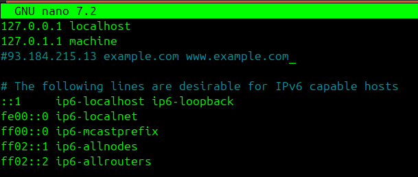 commenting out changes in hosts file