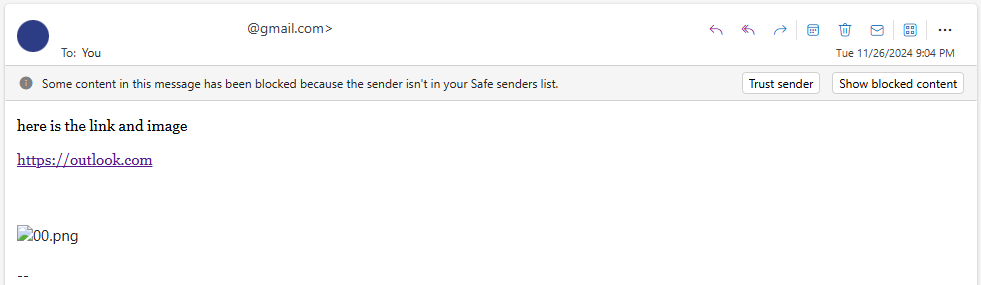 blocked message content from unknown senders in outlook.com