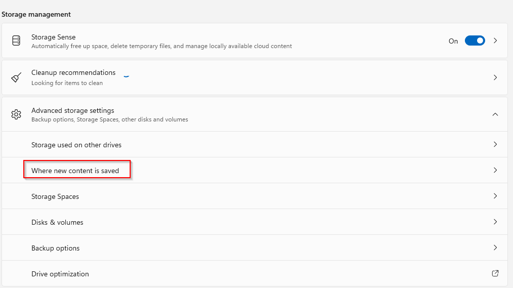advanced storage settings in windows 11