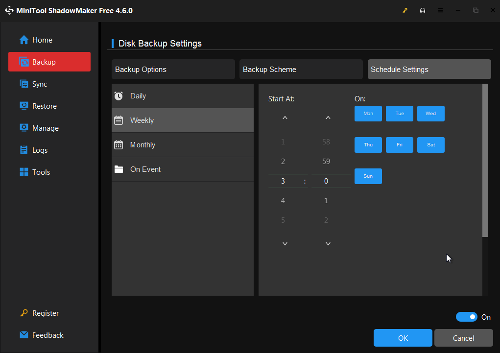 backup schedule settings