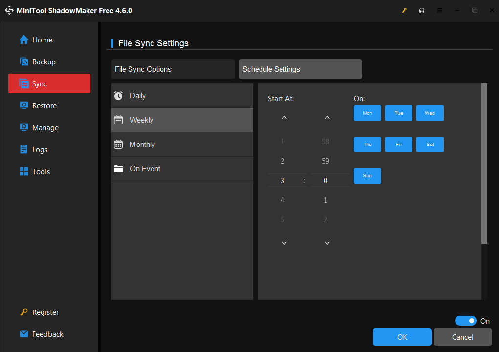 sync schedule settings