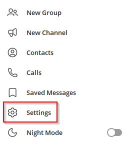 accessing settings in telegram desktop