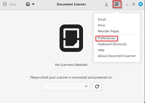 accessing document scanner preferences